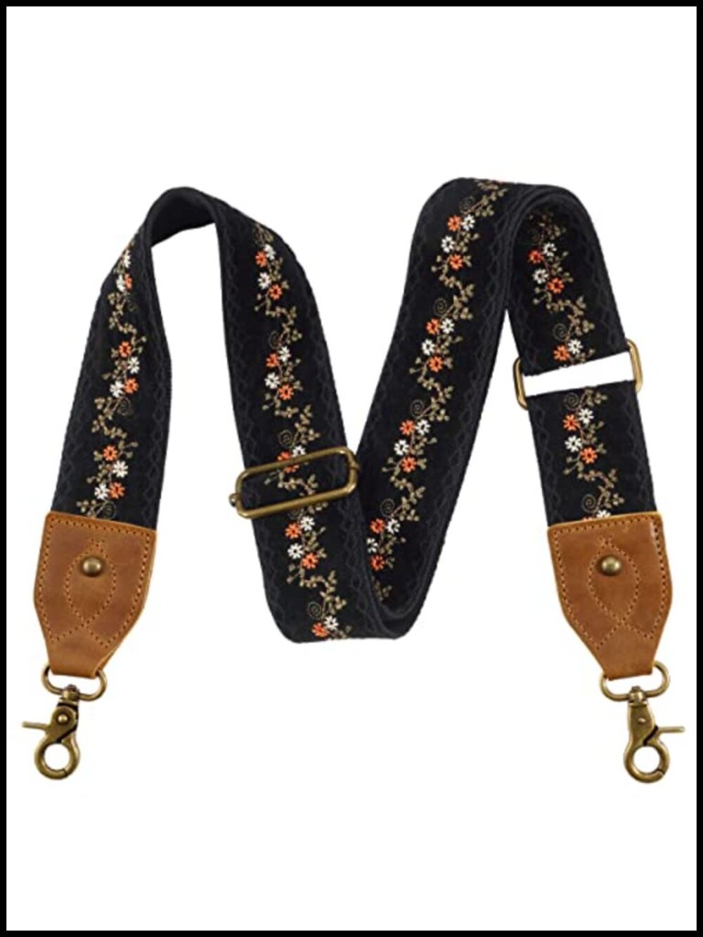 Crazy Horse Leather Jacquard Embroidered Purse Strap Adjustable Crossbody
